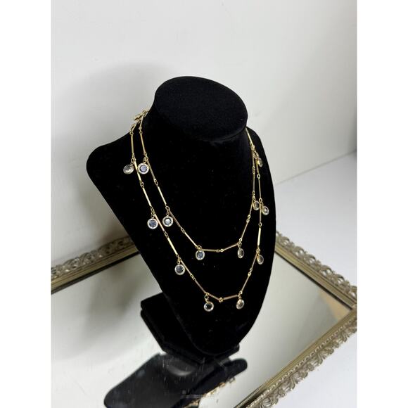 Gold Tone Signed Swarovski Clear Crystal Long Necklace 34”, Bezel Crystal, Facet - Picture 7 of 9